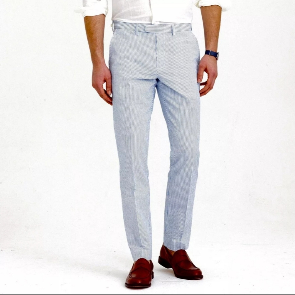 J. Crew Bowery Classic Men's Pants Seersucker Positano Blue 34W/34L